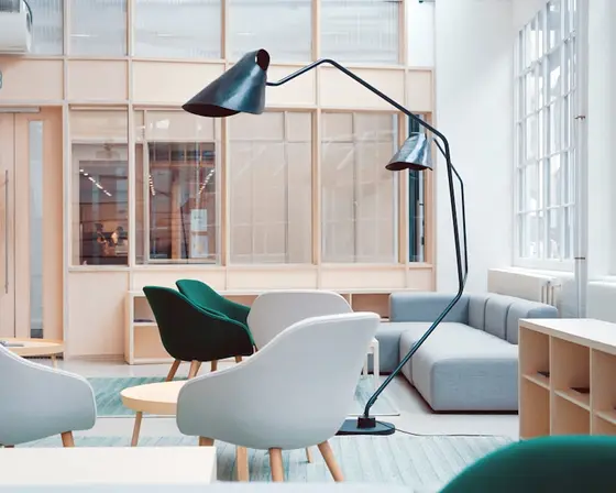 Bright modern office lounge.